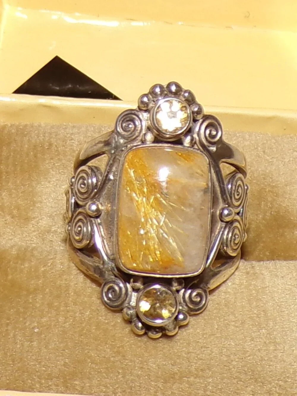 Sajen Rutilated Golden Quartz and Brazilian Citrine Ring Sterling Silver NEW